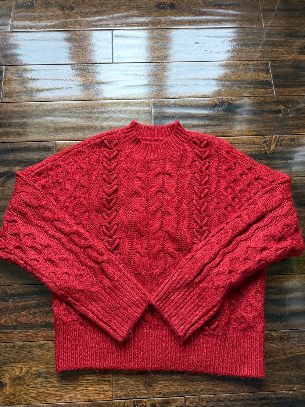 Abercrombie & Fitch Red Cable Crewneck Sweater